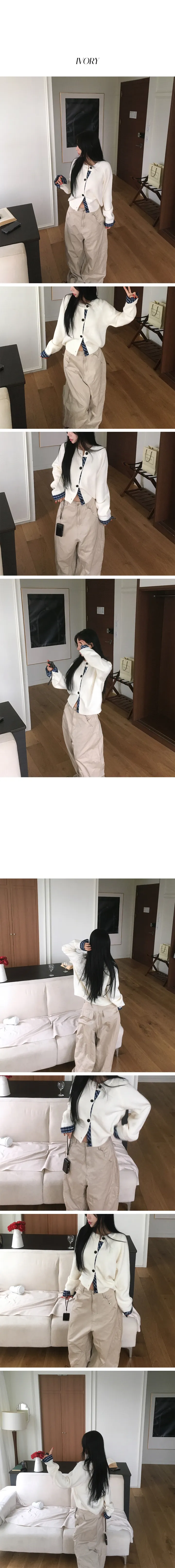 [데일리/투웨이🖤] 체크 나그랑 배색 가디건 니트 상세 이미지 7
