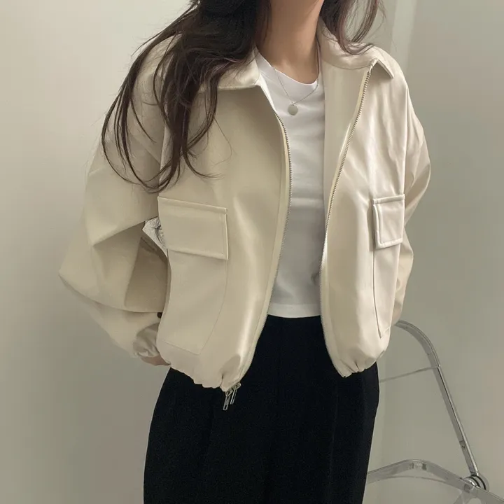 [투웨이/고퀄리티]레더 스트링 카라 크롭 라이더 숏자켓 3color 상세 이미지 2