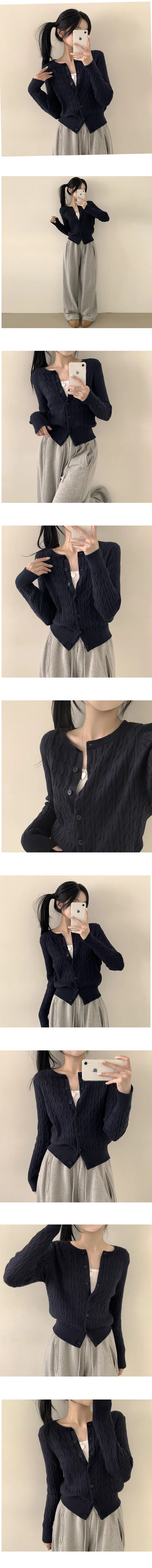[고퀄!,따뜻/말라핏] 겨울에도 꺼내입는, 도톰 꽈배기 라운드 케이블 기본 세미크롭 긴팔 니트가디건 (5color) 상세 이미지 3