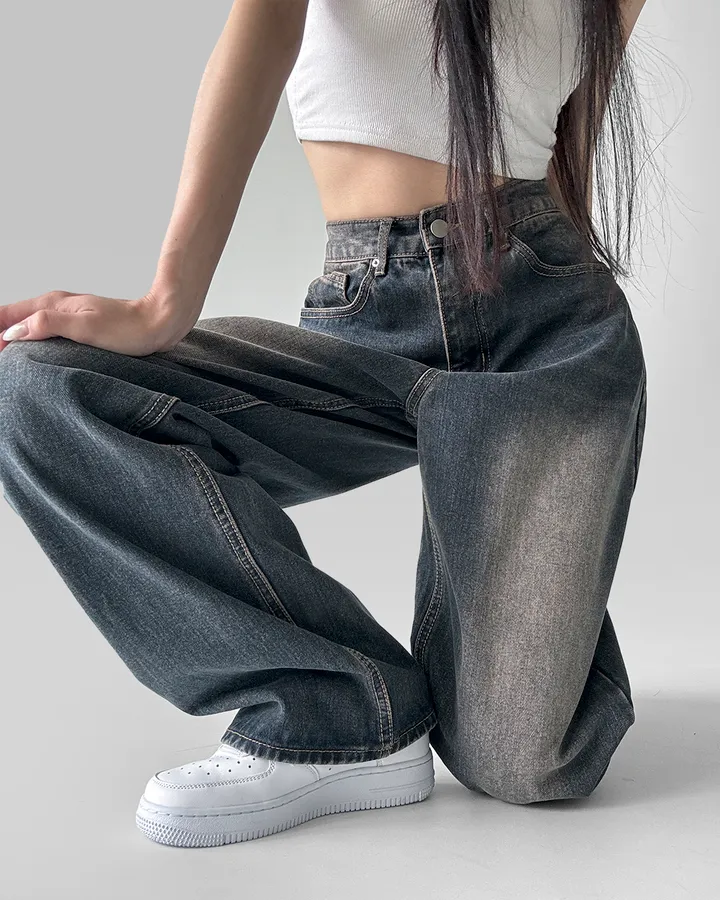 [3기장/~3XL] 스모크 워싱 와이드 정핏 일자 캐쥬얼 데일리 데님 팬츠 바지 상세 이미지 31