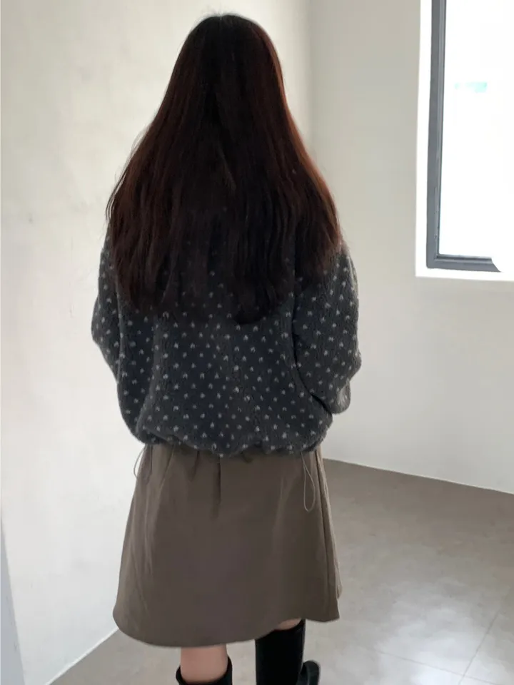 (전체안감,국내고퀄) 도트 뽀글이 양털 후리스 오버핏 후드 집업 상세 이미지 21