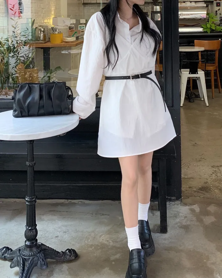 [set🖤/기장조절/데이트룩] 셔츠ops+뷔스티에ops 투피스 레이어드 세트set 상세 이미지 22