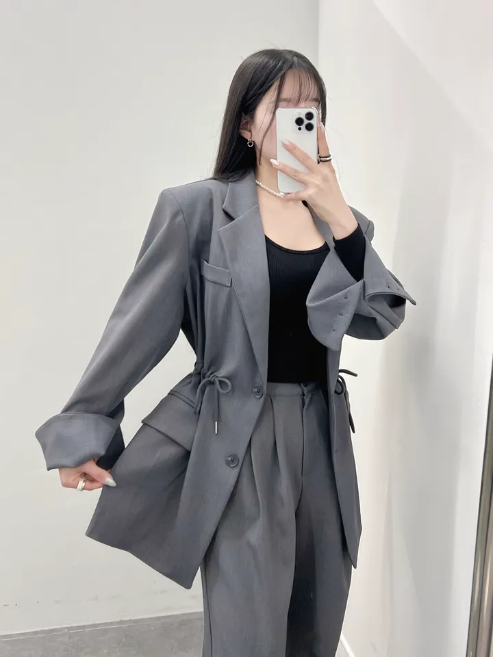 [바배/멋쁨🖤] 스트링자켓셋업 3color 단품가능 허리스트링 어깨패드 블레이저 오버핏 뒷밴딩 핀턱슬랙스 와이드슬랙스 신상 최저가 빠른배송 상세 이미지 8