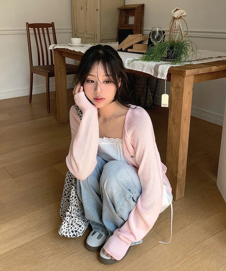 [데일리가디건💗] 데이쥬 팬던트 루즈핏 레이어드 브이넥 니트 가디건 봄 여름 가을 / 벚꽃룩 캠퍼스룩 데일리룩 클래식블랑 상세 이미지 7