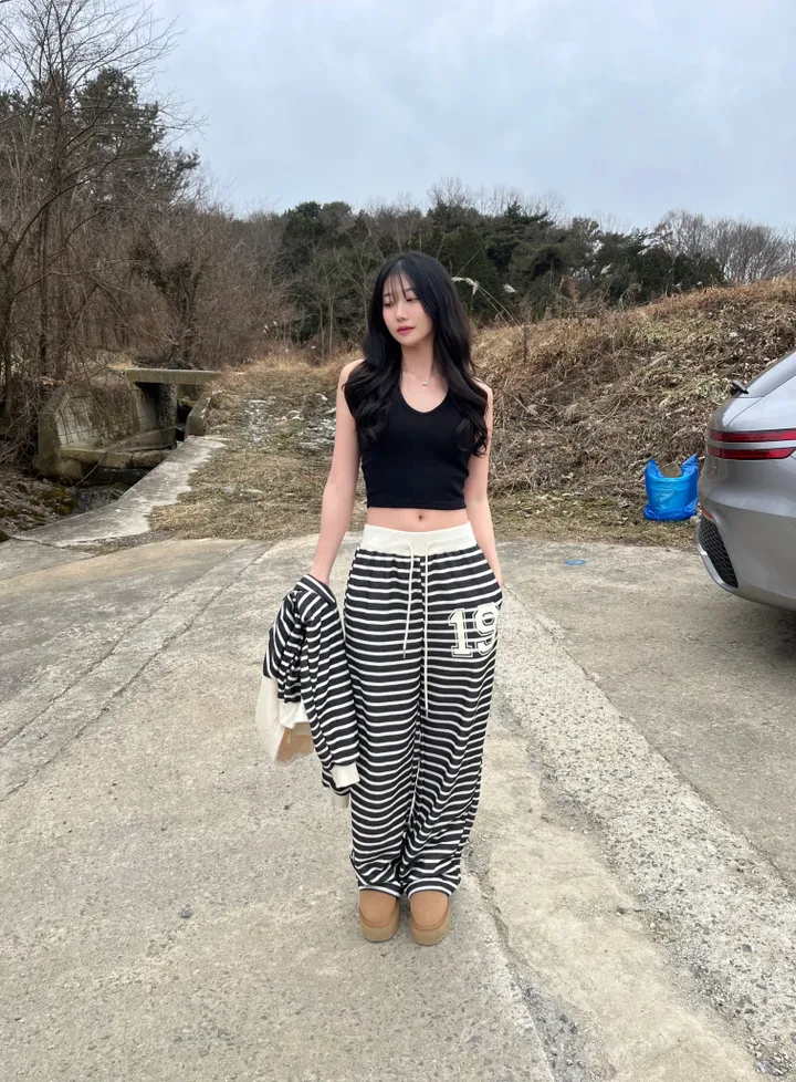 넘버 기모 스트라이프 일자핏 트레이닝 팬츠 상세 이미지 6