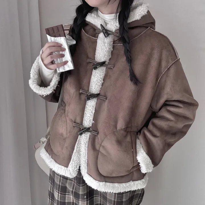 [찐-한 초코색감🍫] 후드포인트! 스웨이드 안감 퍼 숏 무스탕 떡볶이 코트 자켓 상세 이미지 8