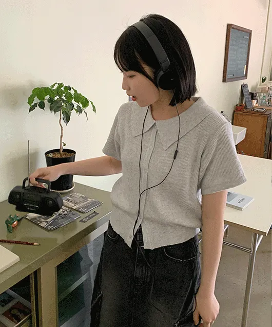 리타이 카라 크롭 반팔 가디건 (4color)