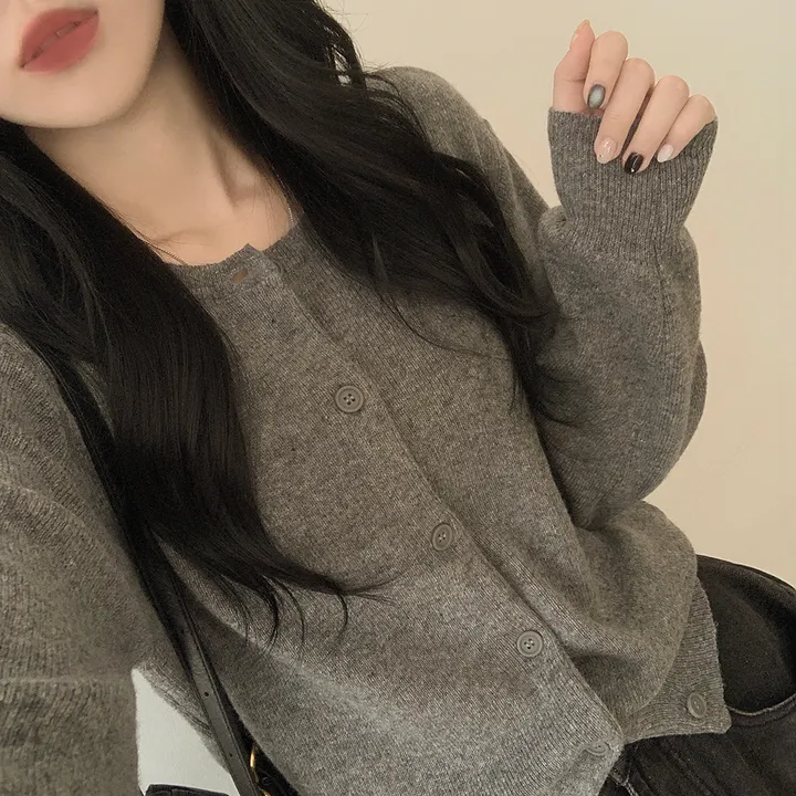 [팔뚝살커버!/포근~] 기본가디건 라운드 세미크롭 아방핏 니트가디건 상세 이미지 6