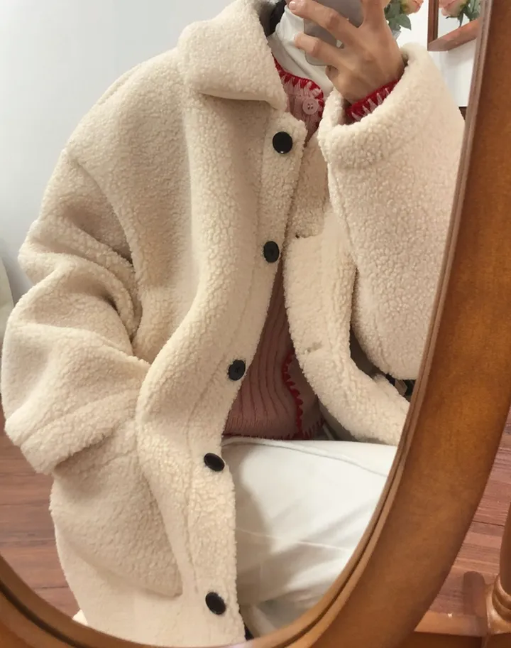 따뜻❤️뽀글이 털코트 겨울 카라 오버핏 롱코트 상세 이미지 21