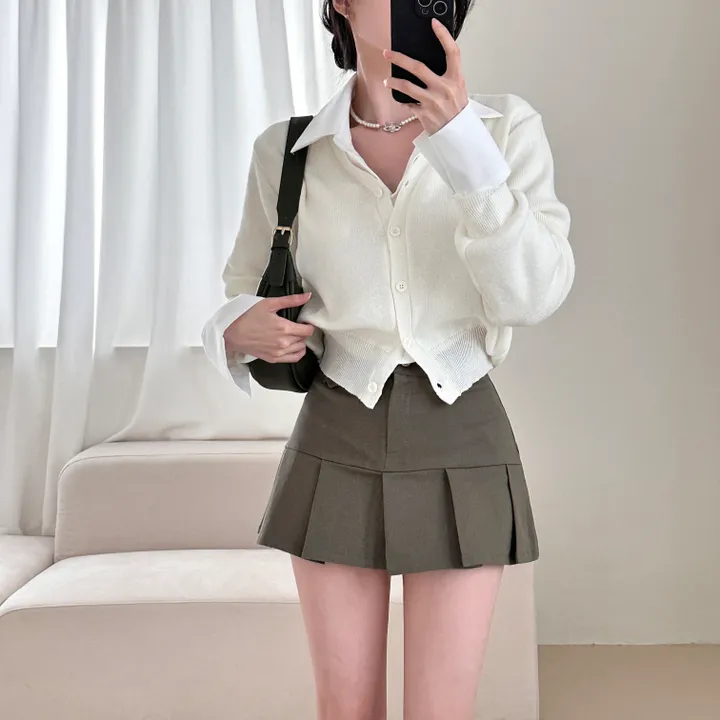 [허리잘록~/벚꽃룩!] 데일리 무지 브이넥 크롭 긴팔 니트 가디건 - 5color 상세 이미지 20