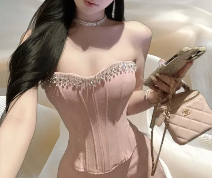 💌 크리스탈 블링 펄 코르셋 핑크탑 + 미니스커트 SET 💌 상세 이미지 4