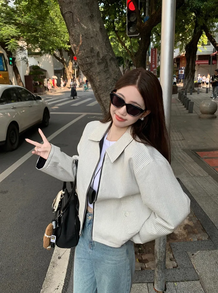 [봄신상💗/휘뚜루템]마브 리버시블 스트라이프 카라넥 집업 점퍼 자켓 상세 이미지 8