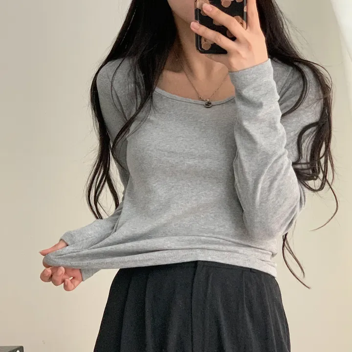 [기본템] 부드러운 U넥 긴팔티셔츠;4col 상세 이미지 34