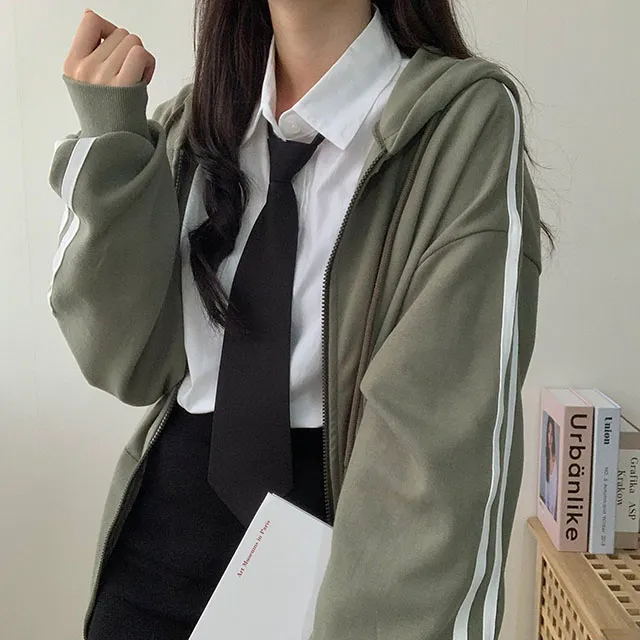 (◞˃ᆺ˂)◞💖[박시핏!/5컬러] 꾸안꾸강추 핏 예쁜 오버핏 심플 베이직 라인 두줄 포인트 기본 후드집업 상세 이미지 23