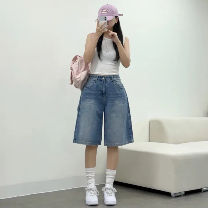 [카펜더버뮤다🐰/숏&롱/~2XL] 아일렛 카펜더 5부 7부 버뮤다 데님 숏팬츠 여름반바지 기장선택 남녀공용 하체커버 빅사이즈 (5Col) 상세 이미지 5