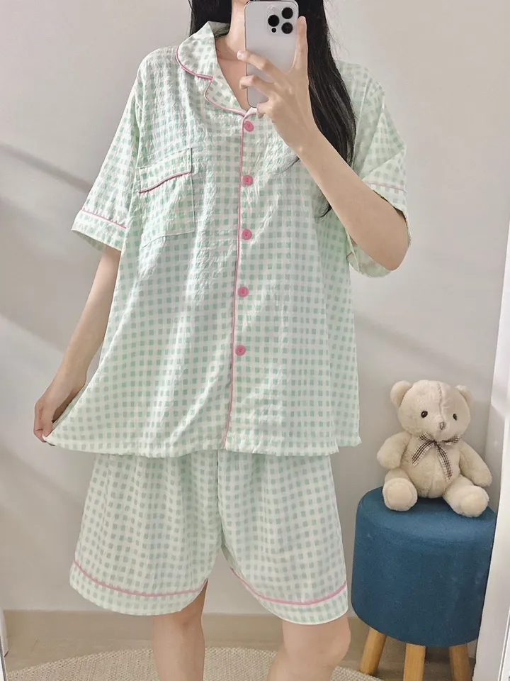 [99~120사이즈🧡미친편안함] 면 잠옷 빅사이즈 홈웨어 파자마 바지 여름 체크 숙면 선물 100 110 3xl 4xl 5xl 6xl 상의 통통녀 플러스 큰잠옷 커플 상하세트 상세 이미지 9