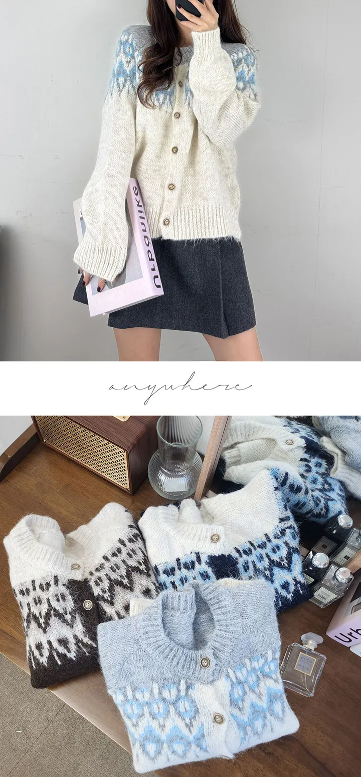 [당일발송] 3Color 앙고라 다이아 노르딕 니트 긴팔 가디건*1363 상세 이미지 3