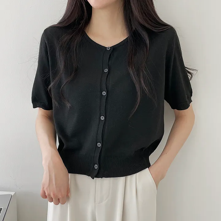 1+1할인!![고퀄뱀부소재!/기획특가] 설렘가득 봄여름가을내내 입기좋은 크롭 라운드넥 or 브이넥 반팔 린넨 반팔가디건 상세 이미지 25