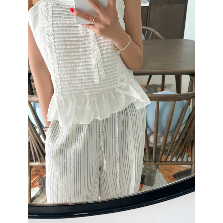 (블랙당일출고) 시어서커 줄지 여름 스트라이프 와이드 롱 밴딩 팬츠 2color 비치웨어 상세 이미지 27