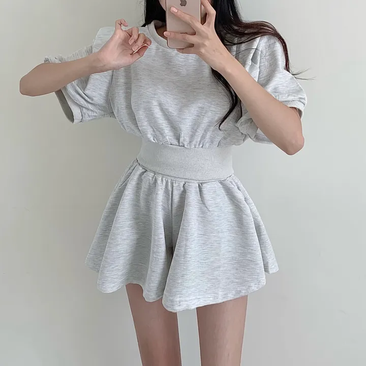 [치마바지/상하의SET] 로로 퍼프소매 반팔맨투맨 + 치마바지 투피스set 상세 이미지 18