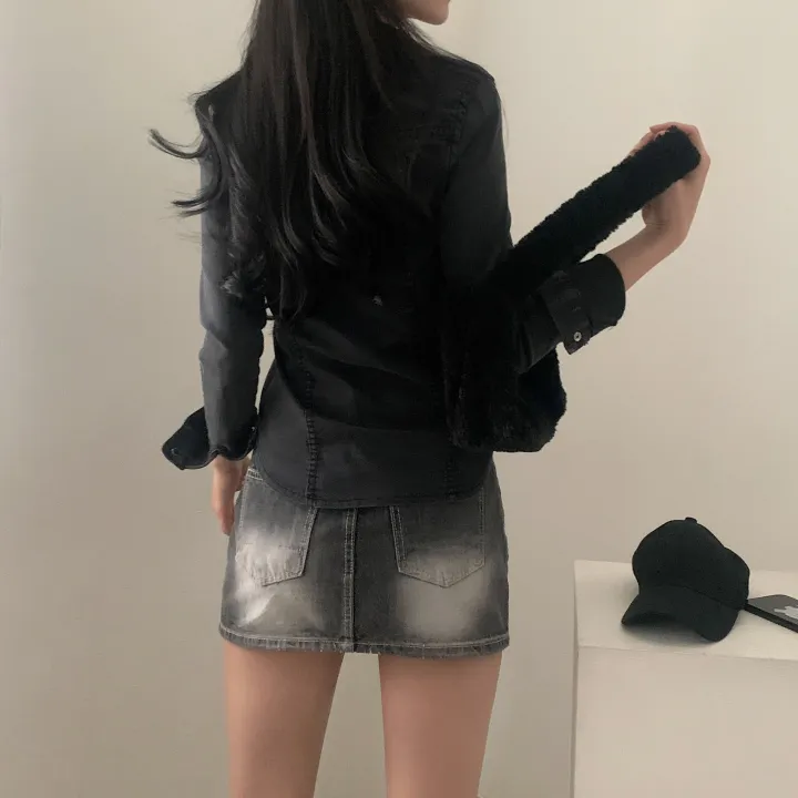 [S,M,L] 데님라인 슬림 워싱 똑딱이 데님 청자켓/셔츠남방 - 3color 상세 이미지 35