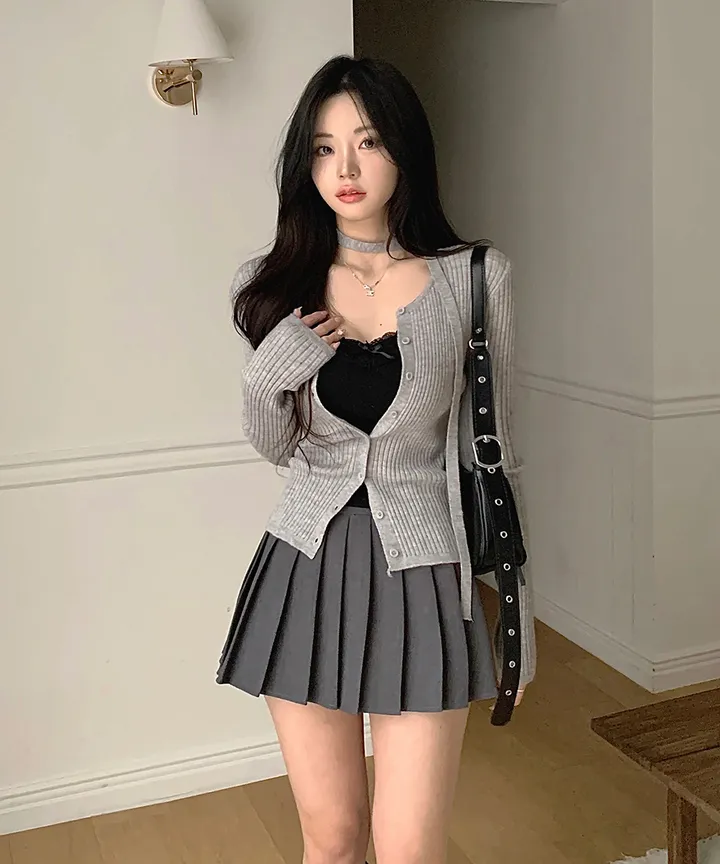 [초커타이set 💗] 몰린 초커 타이 세트 골지 니트 가디건 봄 가을 데이트룩 / 긴팔가디건 긴팔니트 데일리룩 하객룩 클래식블랑 상세 이미지 21