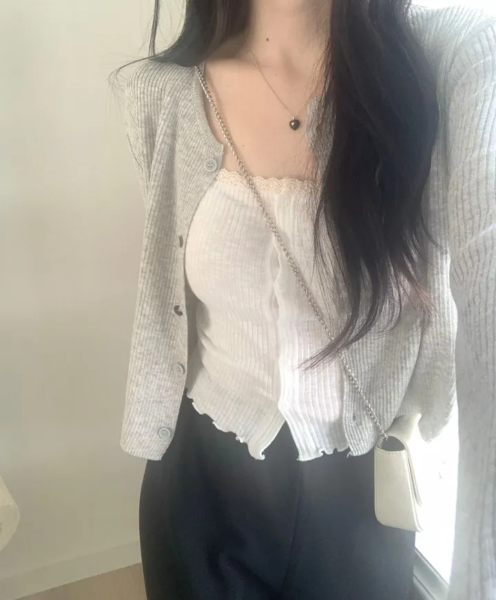 레이 여름 린넨 골지 크롭 라운드 긴팔 가디건 (9color) [ 봄 여름 살안타템 데일리룩 기본 베이직 ] 상세 이미지 7