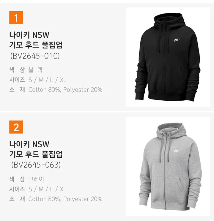 나이키 남여공용 NSW 기모후드 풀집업 블랙 그레이 BV2645 상세 이미지 3