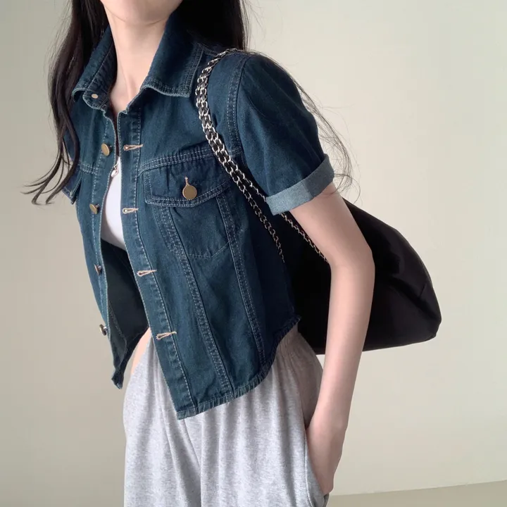 여름자켓종결🖤[데일리템!] 라이킷 라이드 투포켓 크롭 반팔 데님 셔츠 남방 청자켓 긴팔버전 추가 간절기 데님 아우터 상세 이미지 6