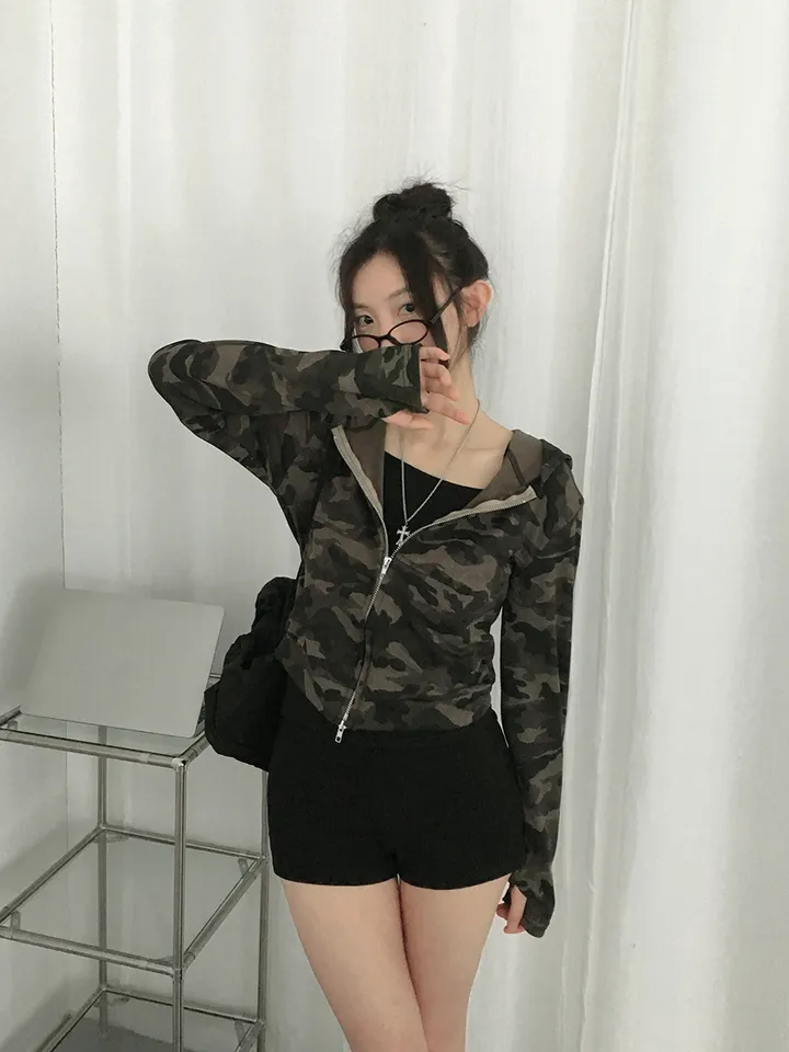 [S~L*사이즈선택*/힙무드🖤말라핏! *투웨이집업,핸드워머* 카모 밀리터리 슬림핏 후드집업] 엠지카모슬림핏후드집업 상세 이미지 9