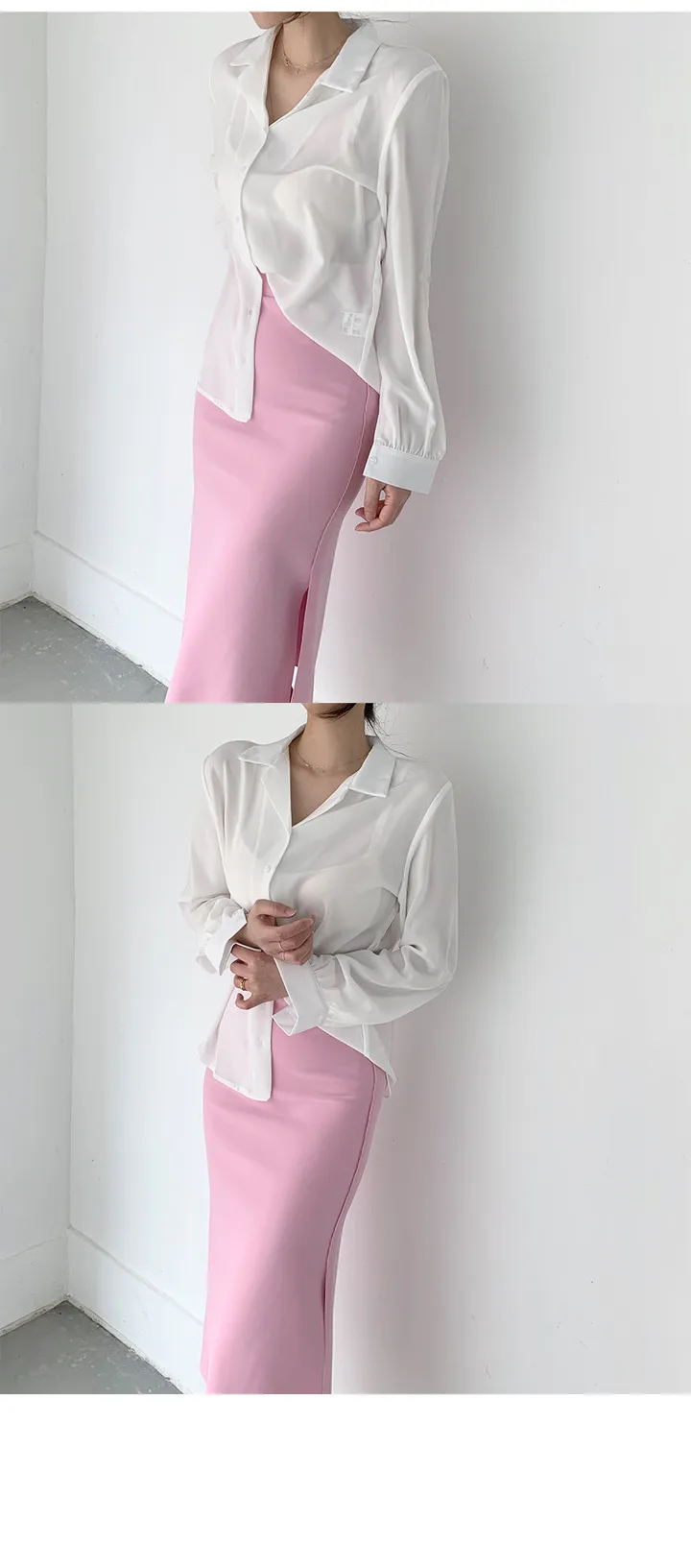 구김없는 오픈 카라 셔츠블라우스 55~L (10color) 상세 이미지 8