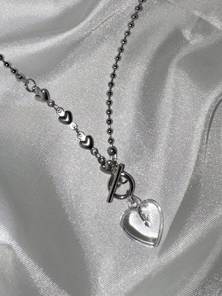 (써지컬,핸드메이드)[heart heart] 투명하트 볼 체인 써지컬스틸 목걸이 키치 갸루 상세 이미지 6