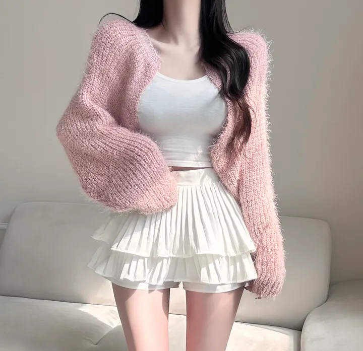 [여리핏보장!!/여친룩/9col] 보들 데일리 청순 솔잎 볼레로 가디건 벌룬핏 루즈 아방한 하찌 니트 베이직 기본 개강룩 데이트룩 봄 피크닉 간절기 벚꽃룩 러블리 세미 크롭 퍼 상세 이미지 12