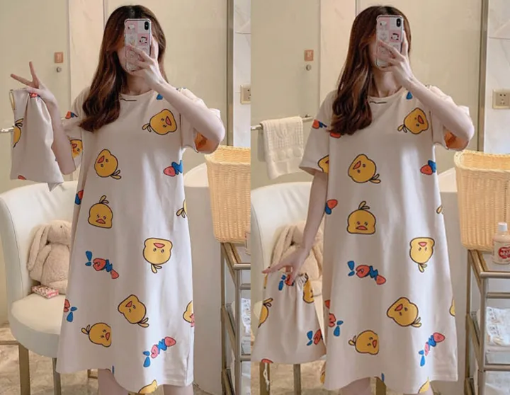 [귀여움 폭발🐥] 1+1 할인 / 6종 캐릭터 반팔 원피스 파자마 (파우치+양말 증정/FREE 사이즈) 상세 이미지 5