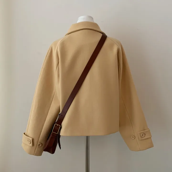 봄가을 크롭재킷 오버핏 아이보리 블랙 싱글버튼 숏코트 상세 이미지 57