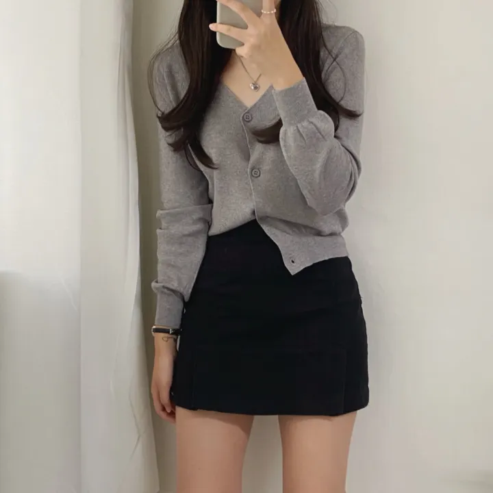 (데일리)소프트 기본 긴팔 니트 크롭 브이넥 가디건 5color 상세 이미지 33