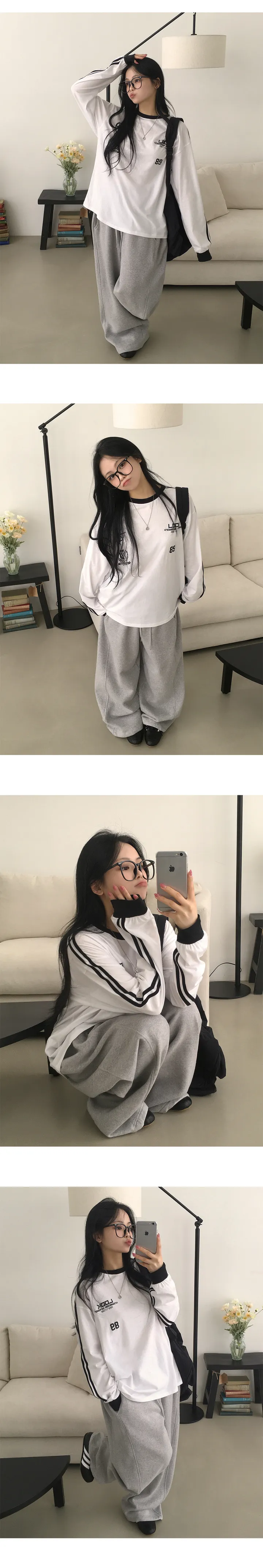 [힙무드/오버핏] 귀여움주의, 블록코어 유니폼 트랙 넘버 레터링 루즈핏 긴팔티셔츠 (3color) 상세 이미지 3