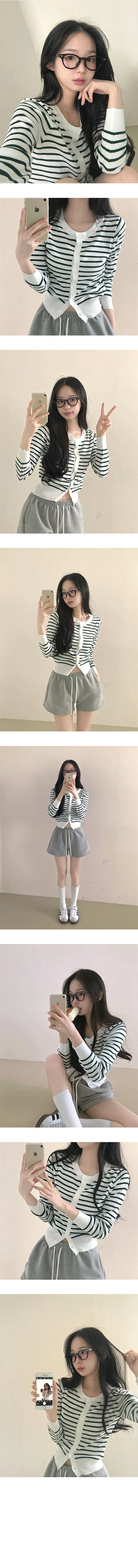 *묶음할인[간절기템/허리잘록] 단가라 라운드넥 긴팔가디건 상세 이미지 5