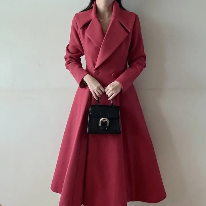 *누빔안감* 오닉 핀턱 플레어 롱코트 (2color) / 하객룩 데이트룩 오피스룩 면접룩 상견례룩 파티룩 연말룩 상세 이미지 8