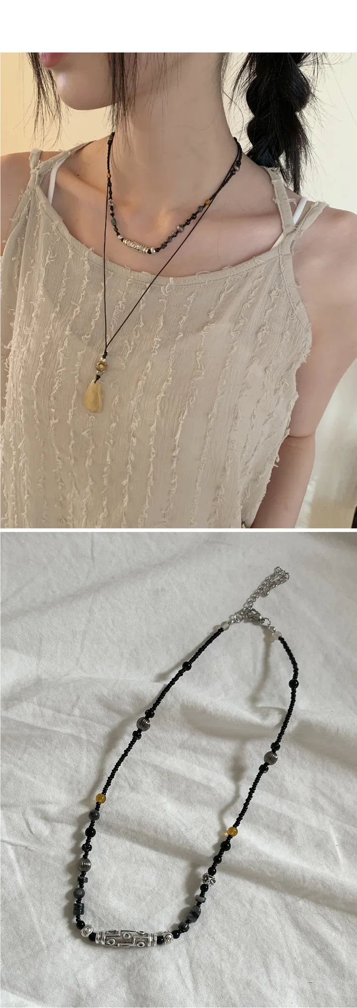 토산 비즈 메탈 빈티지 원석 목걸이 상세 이미지 1