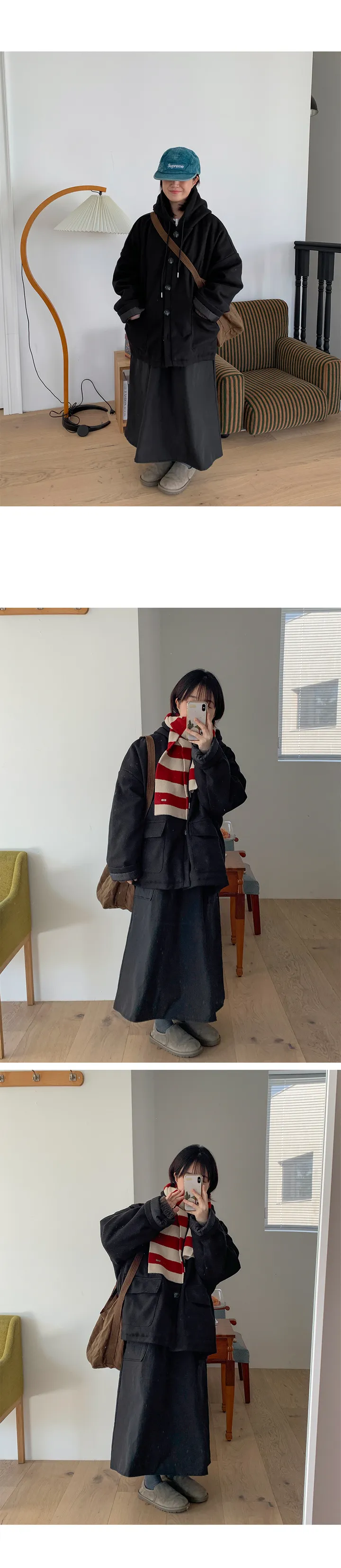 엔코니 모직 누빔 후드 하프 코트 (2color) 상세 이미지 6