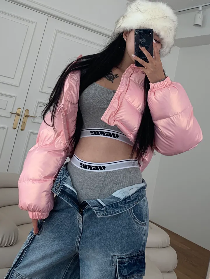 💗🤍전컬러당일발송🤍💗 크롭패딩 겨울신상 글로시패딩 유광패딩 숏패딩 스트링패딩 투웨이패딩 발레코어룩 y2k 크롭 숏 패딩 점퍼 상세 이미지 22