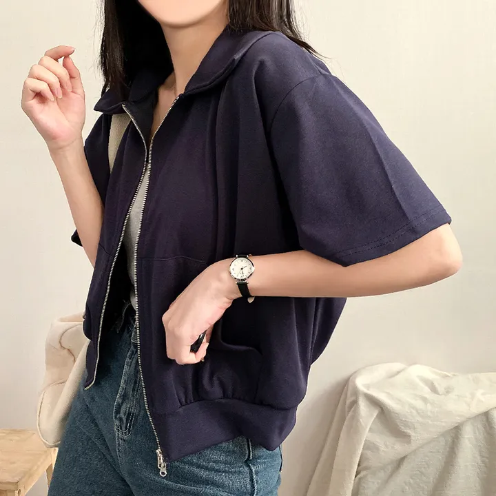 [여름/예쁜데일리!] 볼륨 카라 투웨이 무지 크롭집업 반팔 3color 상세 이미지 18