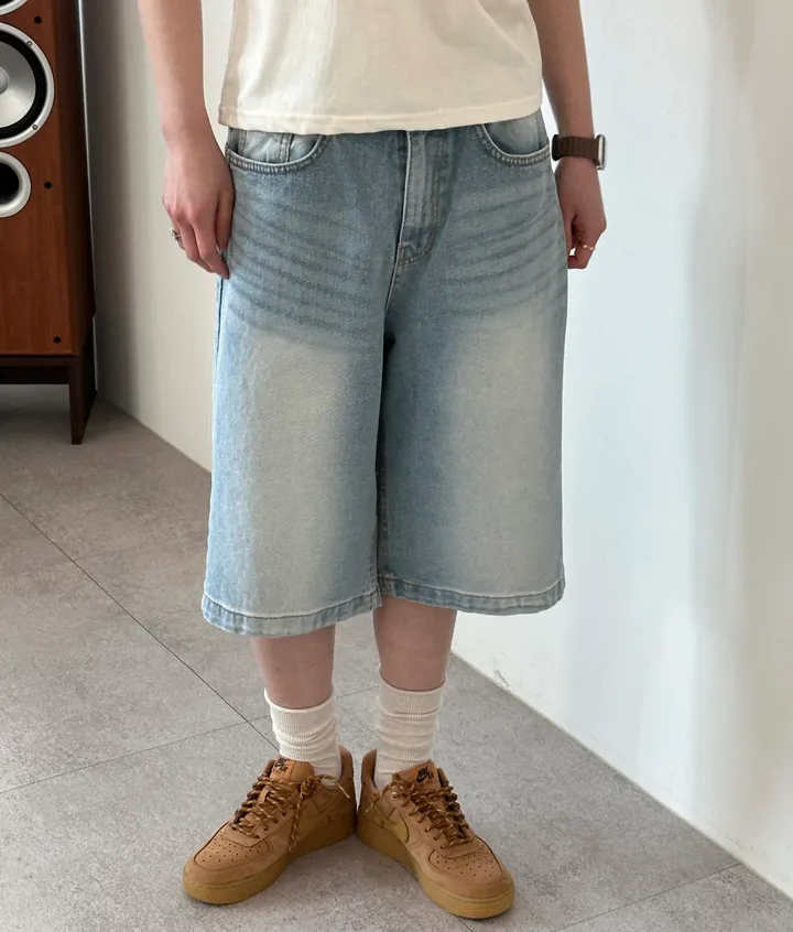 ハイウエストワイドハーフデニムパンツ | ファッション通販