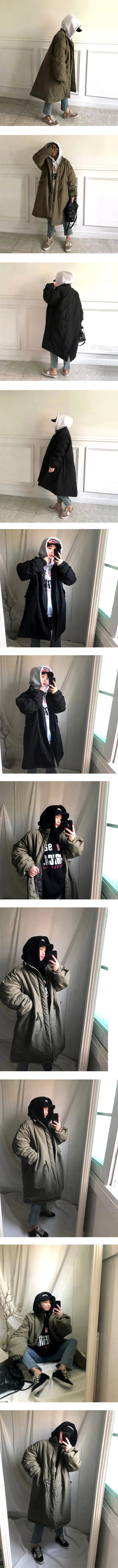 남녀공용 겨울 롱 야상 패딩 점퍼 (블랙,카키) 상세 이미지 3