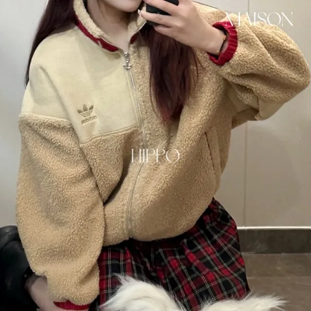 아디다스 오리지널 뽀글이 플리스 후리스 양털 쉐르파 집업 자켓 HY7277 상세 이미지 4