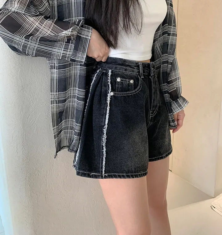 허얇골넓핏🔥 핀턱 절개 수술 데님 A라인 반바지 상세 이미지 11