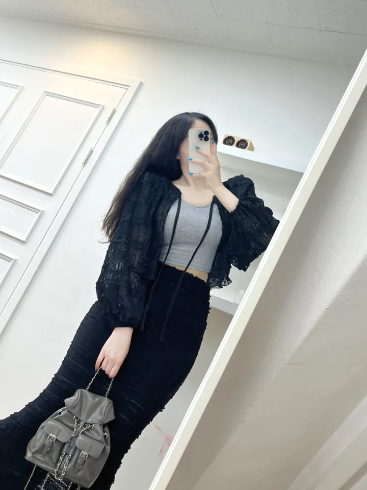🩵공쥬핏+어깨패드O🩵쉬폰 퍼프 땡땡이 볼레로 가디건 (3COLOR) 시스루 프릴가디건 휴양지룩 여행룩 볼레로블라우스 상세 이미지 17