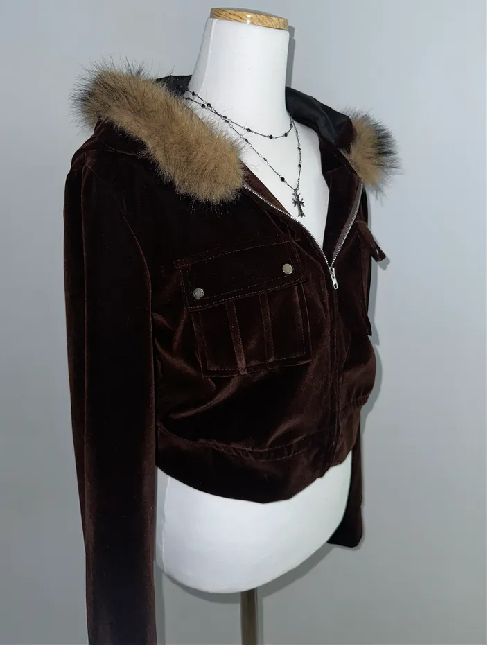 velvet fur hood  jacket- 벨벳 퍼 후드 자켓 2color (힙, 스트릿, 유니크, 크롭, y2k, 빈티지, 퍼, 집업, 후드집업) 상세 이미지 33