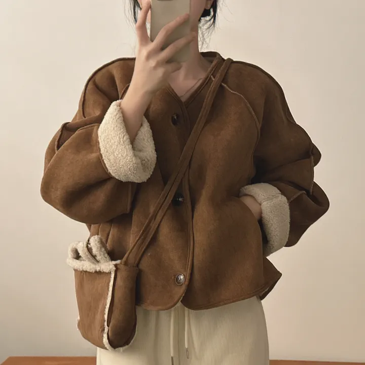 [양털안감/가방set] 유연소재,귀여움! 스웨이드 무스탕 자켓 2color 상세 이미지 10